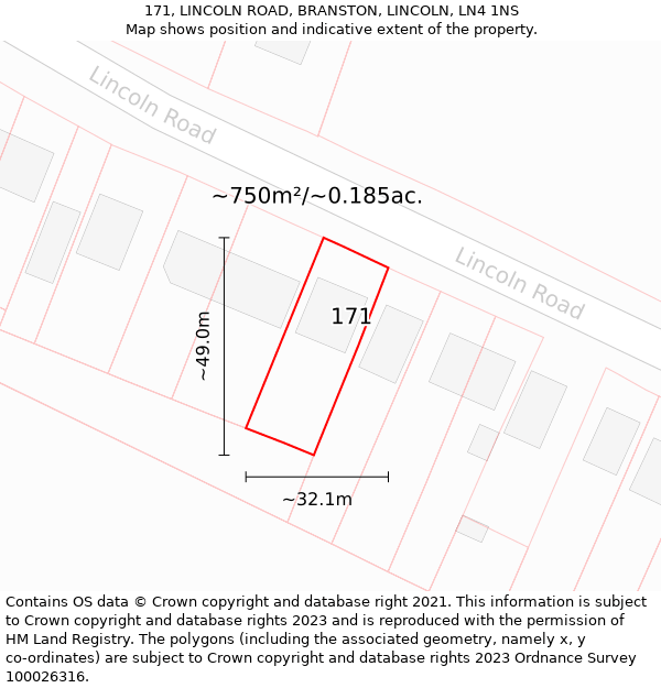 171, LINCOLN ROAD, BRANSTON, LINCOLN, LN4 1NS: Plot and title map