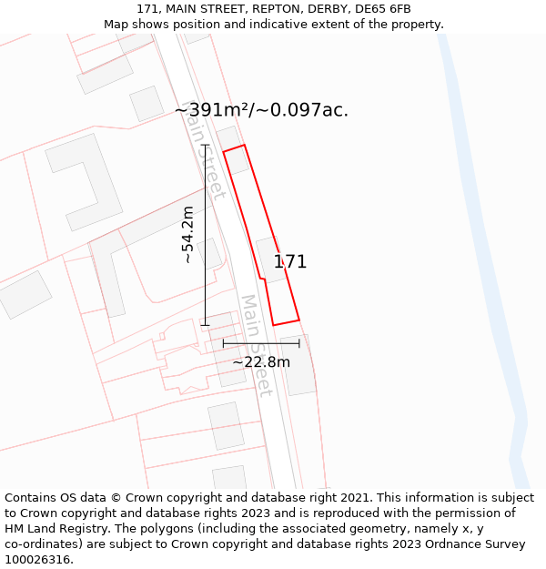 171, MAIN STREET, REPTON, DERBY, DE65 6FB: Plot and title map