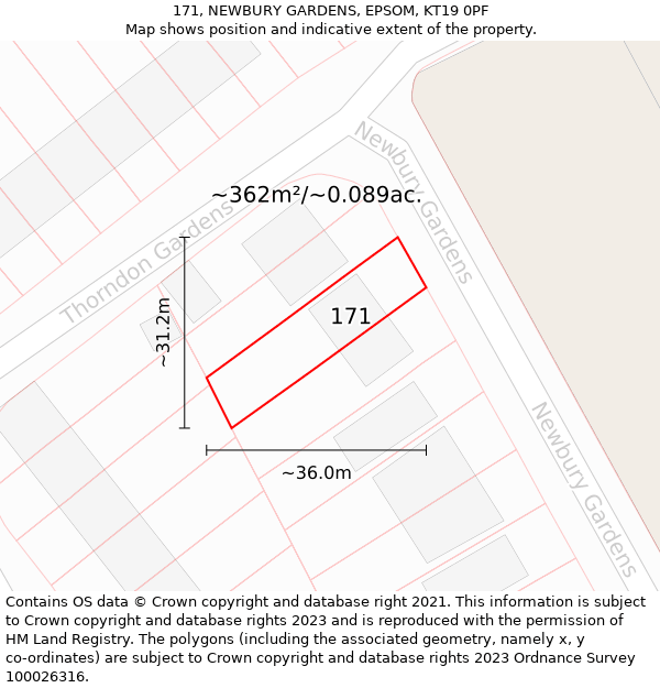 171, NEWBURY GARDENS, EPSOM, KT19 0PF: Plot and title map