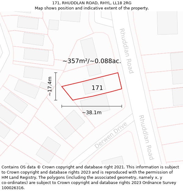 171, RHUDDLAN ROAD, RHYL, LL18 2RG: Plot and title map