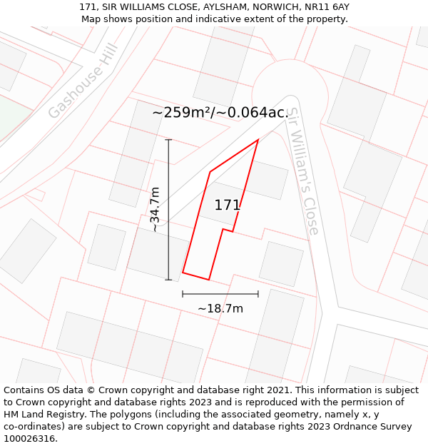 171, SIR WILLIAMS CLOSE, AYLSHAM, NORWICH, NR11 6AY: Plot and title map