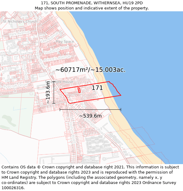 171, SOUTH PROMENADE, WITHERNSEA, HU19 2PD: Plot and title map