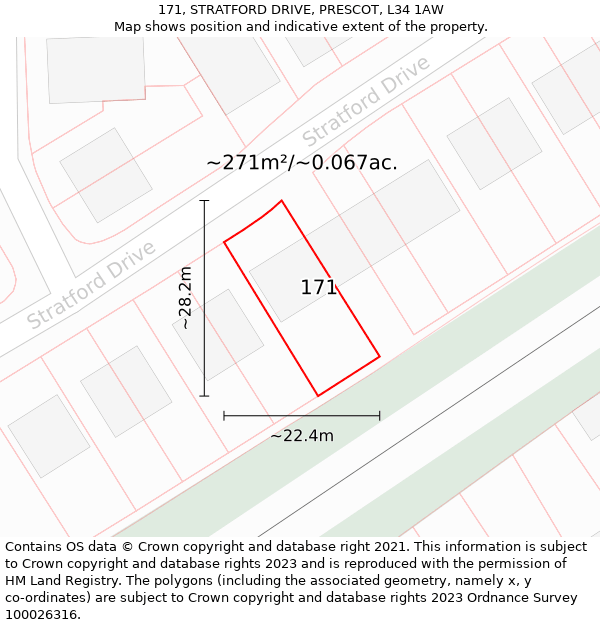 171, STRATFORD DRIVE, PRESCOT, L34 1AW: Plot and title map