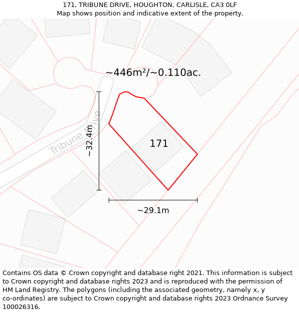 171, TRIBUNE DRIVE, HOUGHTON, CARLISLE, CA3 0LF: Plot and title map