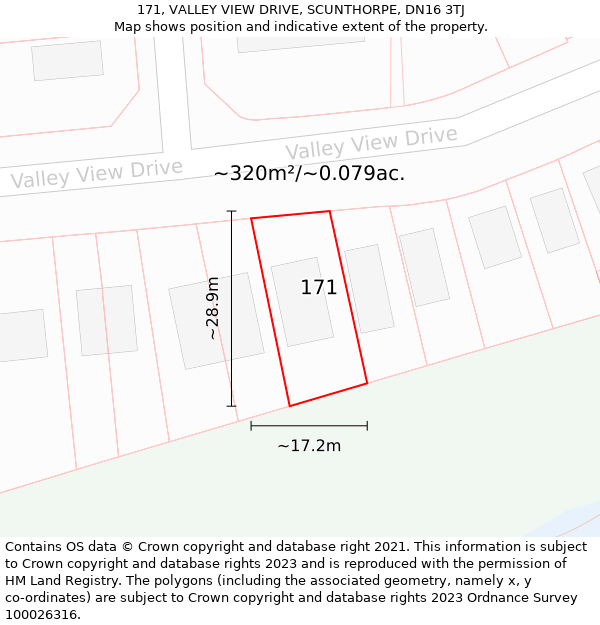 171, VALLEY VIEW DRIVE, SCUNTHORPE, DN16 3TJ: Plot and title map
