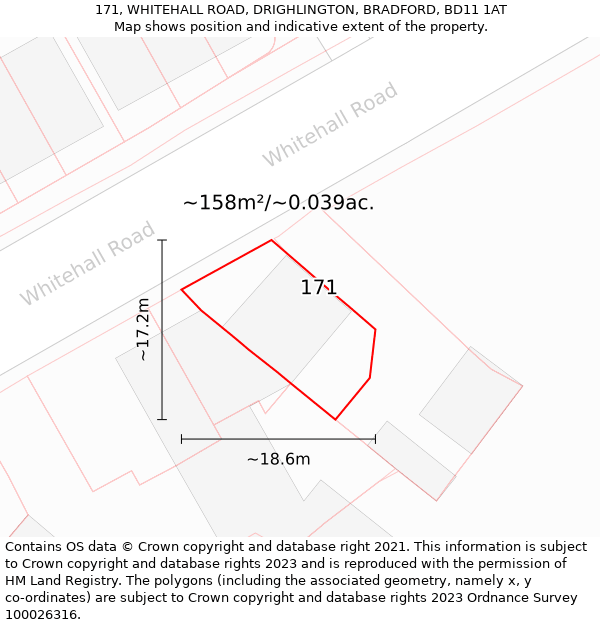 171, WHITEHALL ROAD, DRIGHLINGTON, BRADFORD, BD11 1AT: Plot and title map