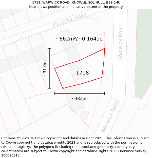 1718, WARWICK ROAD, KNOWLE, SOLIHULL, B93 0HU: Plot and title map