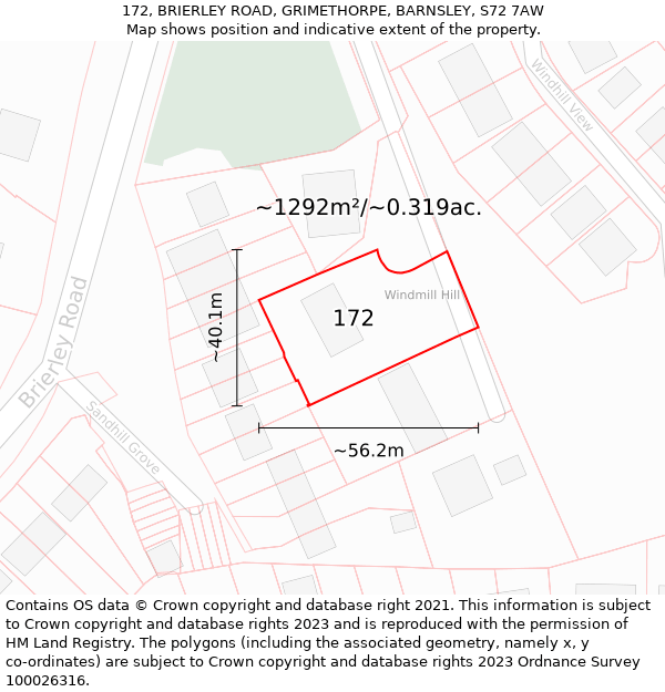 172, BRIERLEY ROAD, GRIMETHORPE, BARNSLEY, S72 7AW: Plot and title map