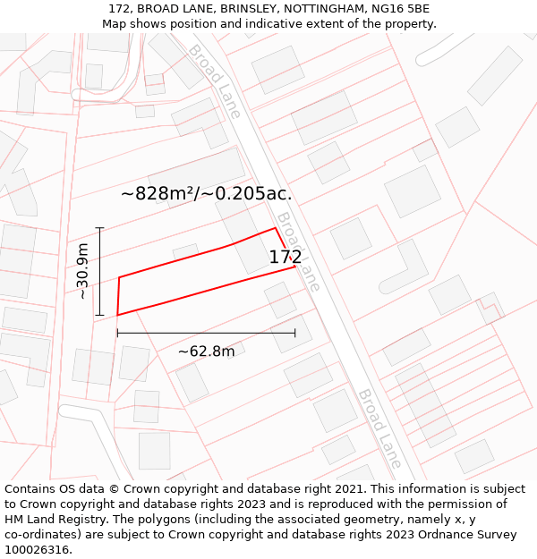 172, BROAD LANE, BRINSLEY, NOTTINGHAM, NG16 5BE: Plot and title map