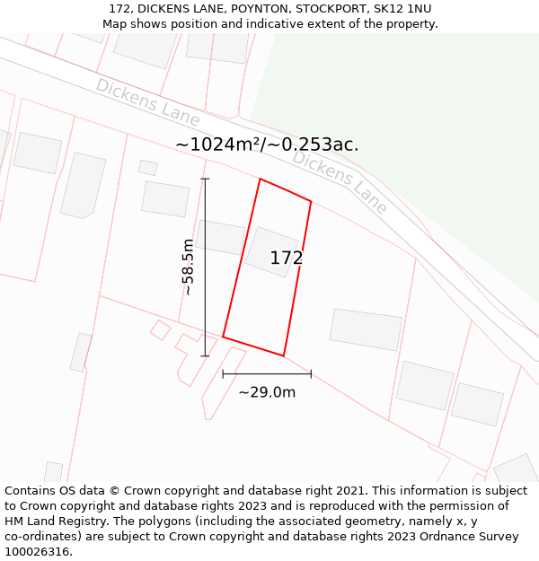 172, DICKENS LANE, POYNTON, STOCKPORT, SK12 1NU: Plot and title map