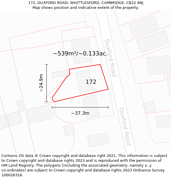 172, DUXFORD ROAD, WHITTLESFORD, CAMBRIDGE, CB22 4NJ: Plot and title map