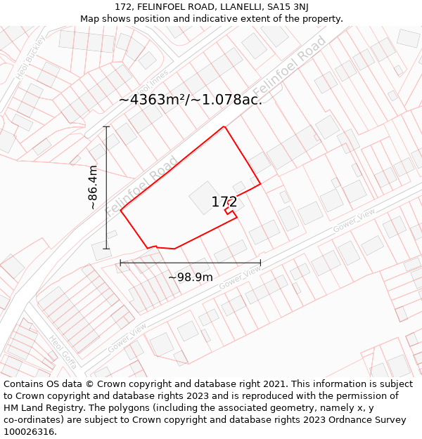 172, FELINFOEL ROAD, LLANELLI, SA15 3NJ: Plot and title map