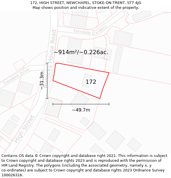 172, HIGH STREET, NEWCHAPEL, STOKE-ON-TRENT, ST7 4JG: Plot and title map