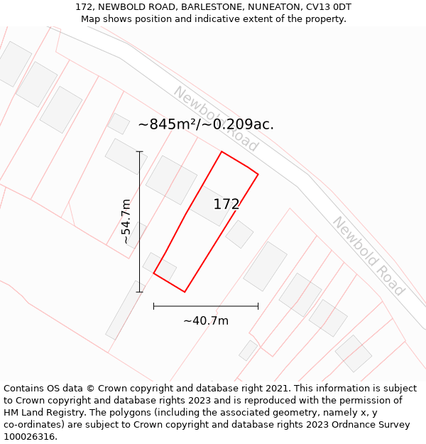 172, NEWBOLD ROAD, BARLESTONE, NUNEATON, CV13 0DT: Plot and title map