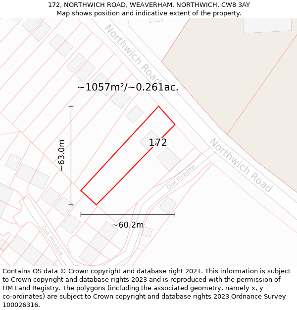 172, NORTHWICH ROAD, WEAVERHAM, NORTHWICH, CW8 3AY: Plot and title map