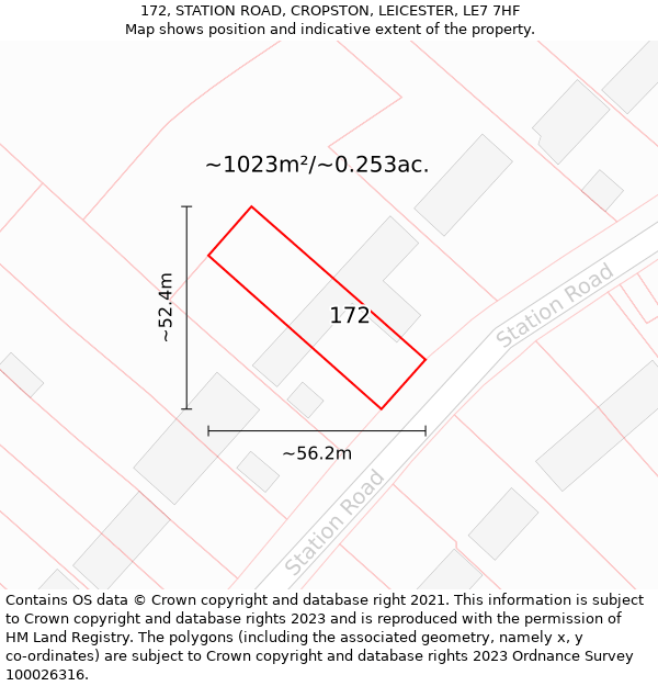 172, STATION ROAD, CROPSTON, LEICESTER, LE7 7HF: Plot and title map