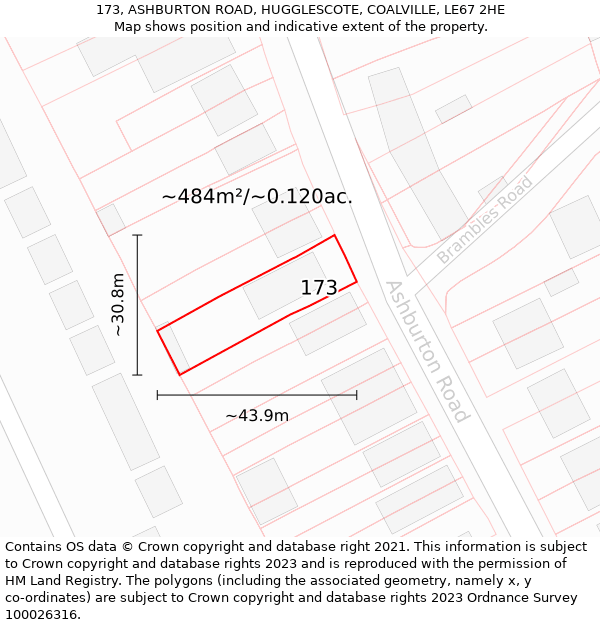 173, ASHBURTON ROAD, HUGGLESCOTE, COALVILLE, LE67 2HE: Plot and title map