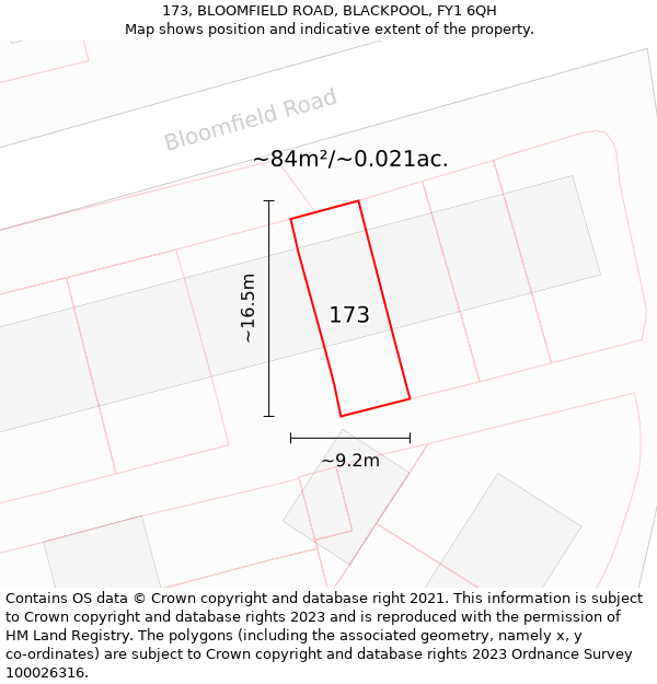173, BLOOMFIELD ROAD, BLACKPOOL, FY1 6QH: Plot and title map