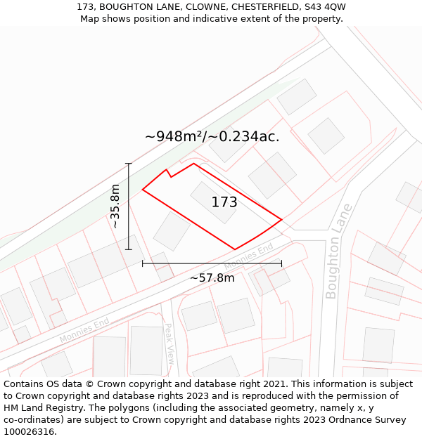 173, BOUGHTON LANE, CLOWNE, CHESTERFIELD, S43 4QW: Plot and title map