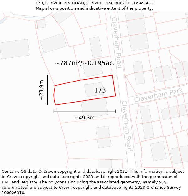 173, CLAVERHAM ROAD, CLAVERHAM, BRISTOL, BS49 4LH: Plot and title map