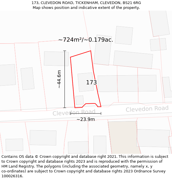 173, CLEVEDON ROAD, TICKENHAM, CLEVEDON, BS21 6RG: Plot and title map