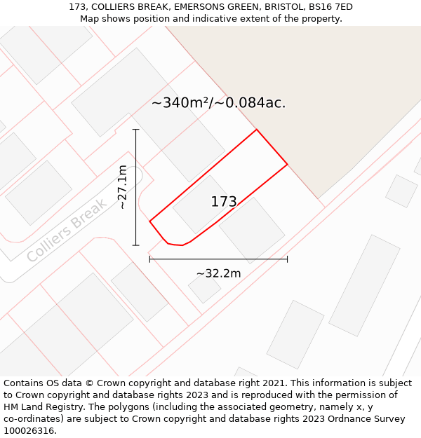 173, COLLIERS BREAK, EMERSONS GREEN, BRISTOL, BS16 7ED: Plot and title map