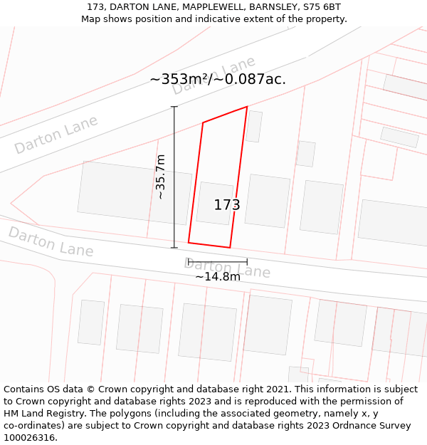 173, DARTON LANE, MAPPLEWELL, BARNSLEY, S75 6BT: Plot and title map