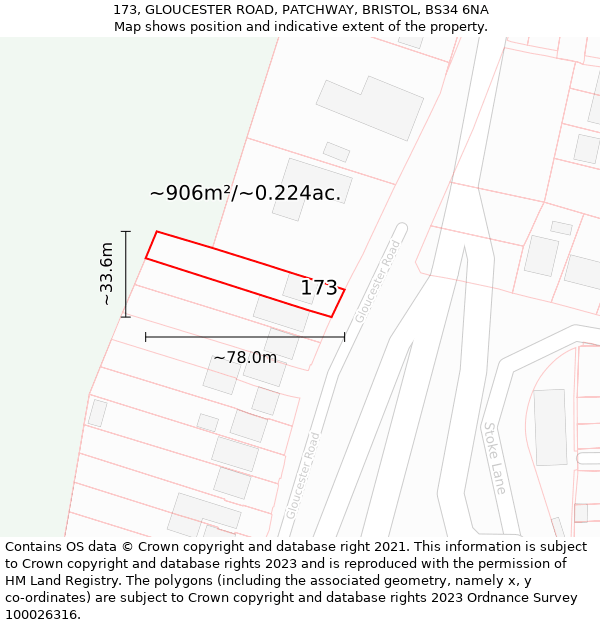 173, GLOUCESTER ROAD, PATCHWAY, BRISTOL, BS34 6NA: Plot and title map