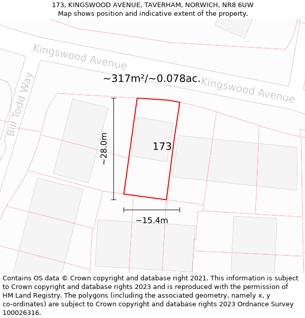 173, KINGSWOOD AVENUE, TAVERHAM, NORWICH, NR8 6UW: Plot and title map