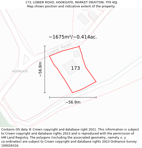 173, LOWER ROAD, HOOKGATE, MARKET DRAYTON, TF9 4QJ: Plot and title map