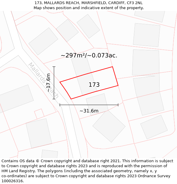 173, MALLARDS REACH, MARSHFIELD, CARDIFF, CF3 2NL: Plot and title map