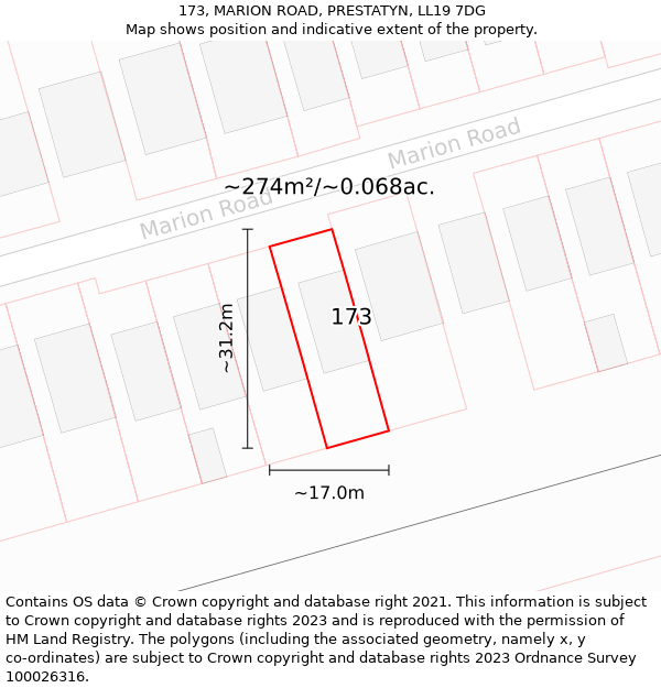 173, MARION ROAD, PRESTATYN, LL19 7DG: Plot and title map