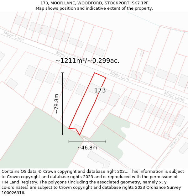 173, MOOR LANE, WOODFORD, STOCKPORT, SK7 1PF: Plot and title map