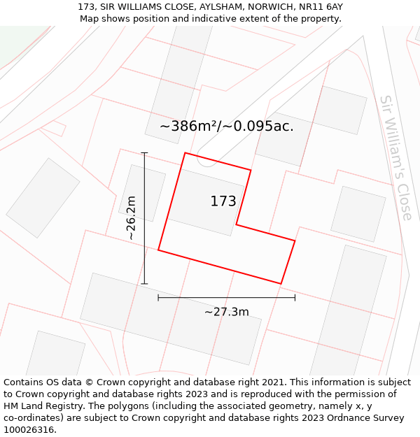 173, SIR WILLIAMS CLOSE, AYLSHAM, NORWICH, NR11 6AY: Plot and title map