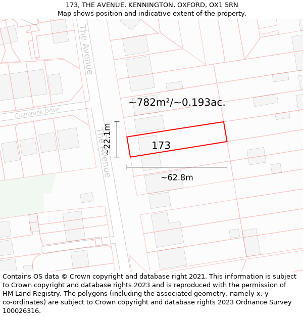 173, THE AVENUE, KENNINGTON, OXFORD, OX1 5RN: Plot and title map