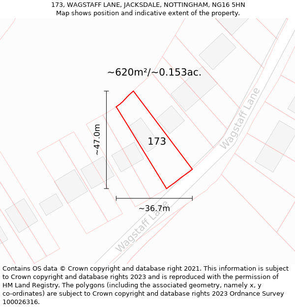 173, WAGSTAFF LANE, JACKSDALE, NOTTINGHAM, NG16 5HN: Plot and title map