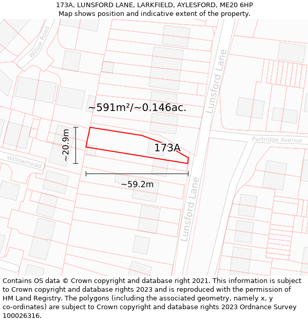 173A, LUNSFORD LANE, LARKFIELD, AYLESFORD, ME20 6HP: Plot and title map