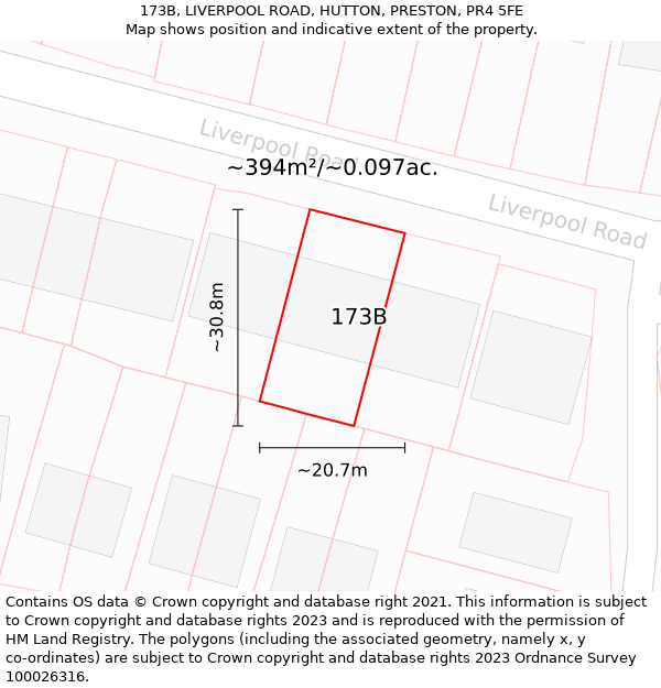 173B, LIVERPOOL ROAD, HUTTON, PRESTON, PR4 5FE: Plot and title map