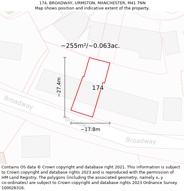 174, BROADWAY, URMSTON, MANCHESTER, M41 7NN: Plot and title map