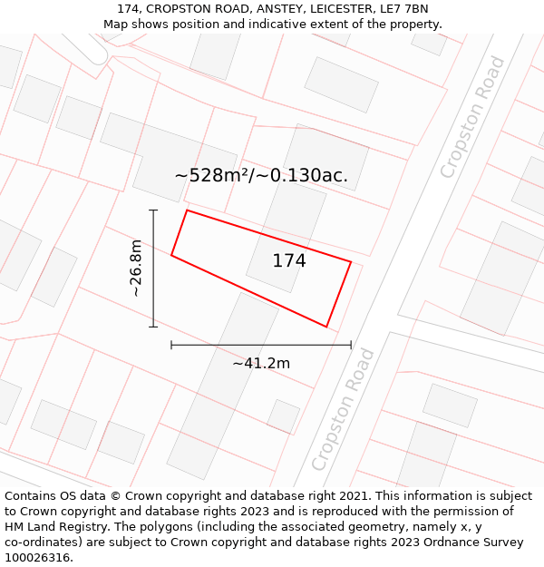 174, CROPSTON ROAD, ANSTEY, LEICESTER, LE7 7BN: Plot and title map