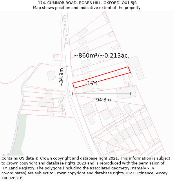 174, CUMNOR ROAD, BOARS HILL, OXFORD, OX1 5JS: Plot and title map