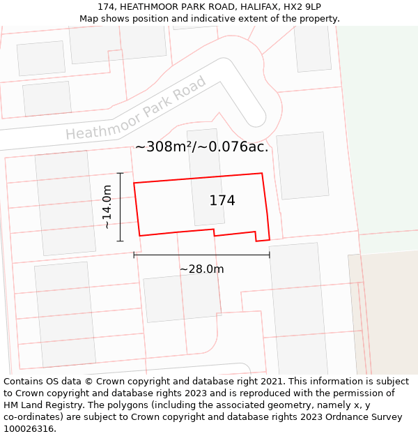 174, HEATHMOOR PARK ROAD, HALIFAX, HX2 9LP: Plot and title map