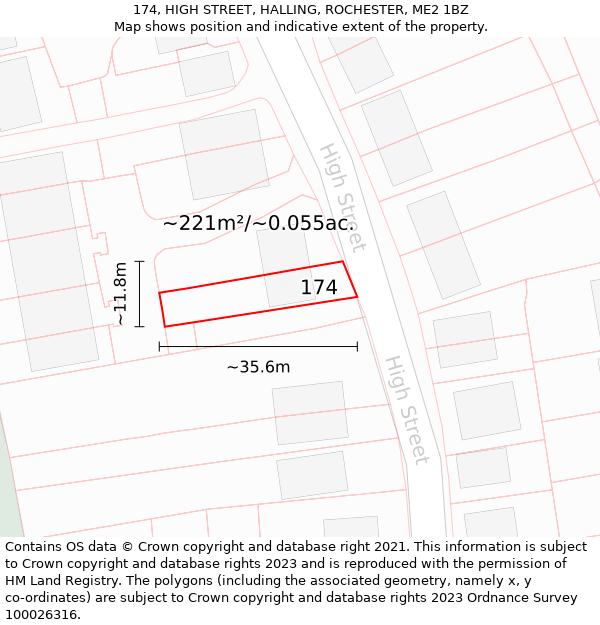 174, HIGH STREET, HALLING, ROCHESTER, ME2 1BZ: Plot and title map