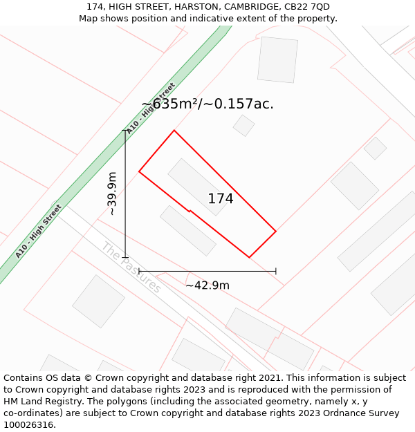 174, HIGH STREET, HARSTON, CAMBRIDGE, CB22 7QD: Plot and title map