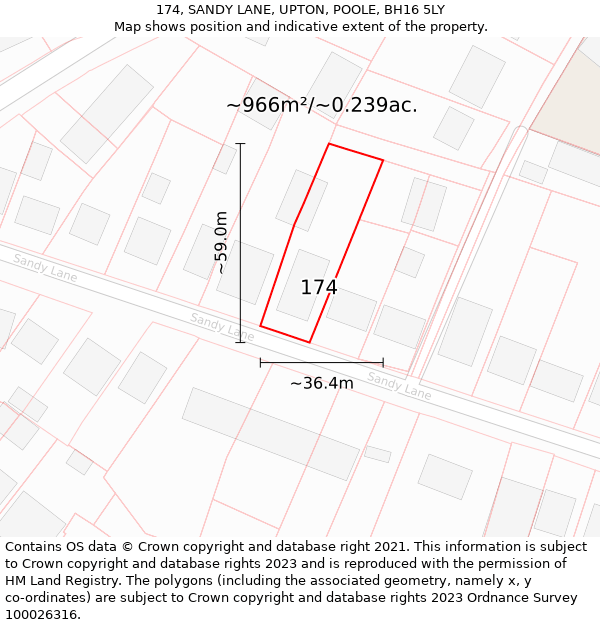 174, SANDY LANE, UPTON, POOLE, BH16 5LY: Plot and title map