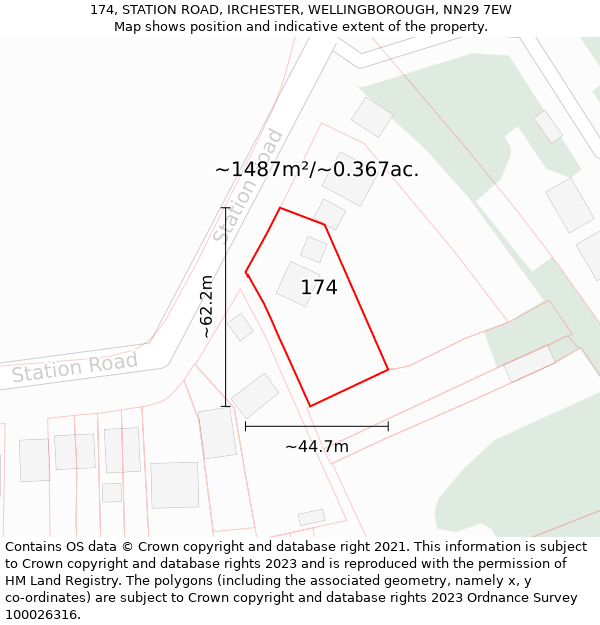 174, STATION ROAD, IRCHESTER, WELLINGBOROUGH, NN29 7EW: Plot and title map