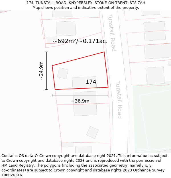 174, TUNSTALL ROAD, KNYPERSLEY, STOKE-ON-TRENT, ST8 7AH: Plot and title map