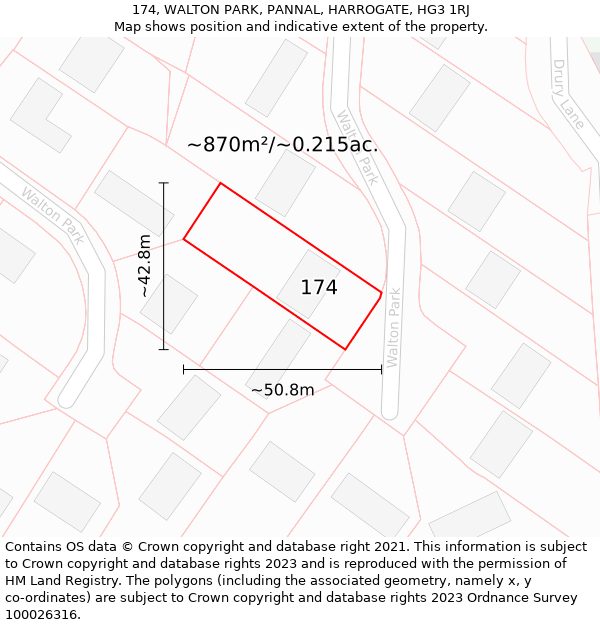 174, WALTON PARK, PANNAL, HARROGATE, HG3 1RJ: Plot and title map