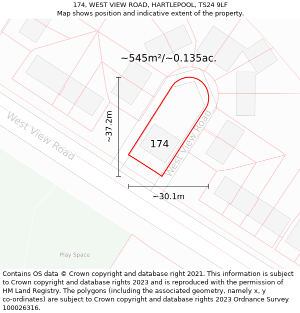 174, WEST VIEW ROAD, HARTLEPOOL, TS24 9LF: Plot and title map