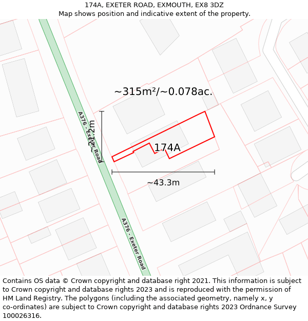 174A, EXETER ROAD, EXMOUTH, EX8 3DZ: Plot and title map